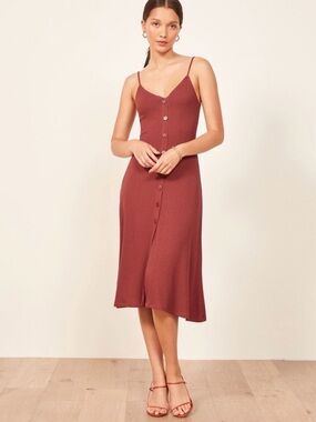 Reformation Casey A-Line Midi Dress Women’s Size Medium Ribbed Rust